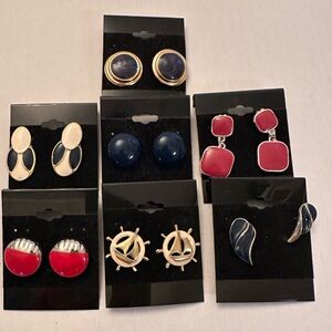 Vintage Nautical Statement Drop Stud Earrings 7 Pair Lot 80s & 90s Anchor